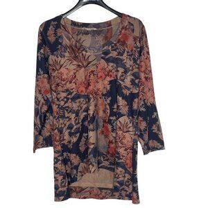 Soft Surroundings Millie Tunic Top Floral Birds Swans Knit Sz XL Stretch